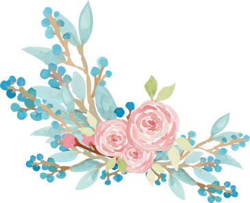Pink and blue watercolor floral arrangement